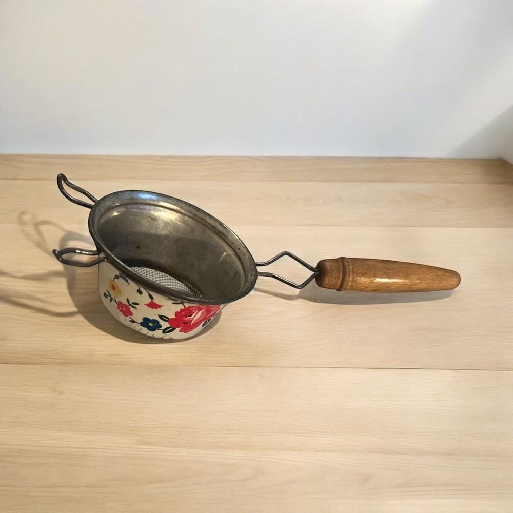 Miracle Gem Floral Strainer or Sifter with Wooden Handle Vintage